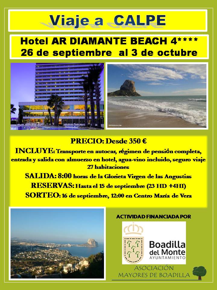 VACACIONES EN CALPE (DEL 26 DE SEPTIEMBRE AL 3 DE OCTUBRE)